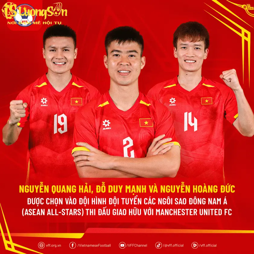 Quang Hải, Duy Mạnh và Hoàng Đức là ba đại diện của Việt Nam (Ảnh: VFF)