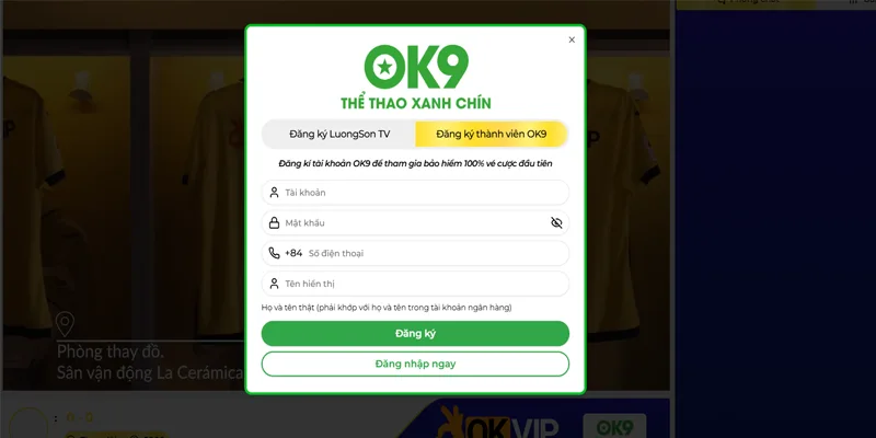 Tạo tài khoản OK9 đơn giản thông qua LuongSon TV